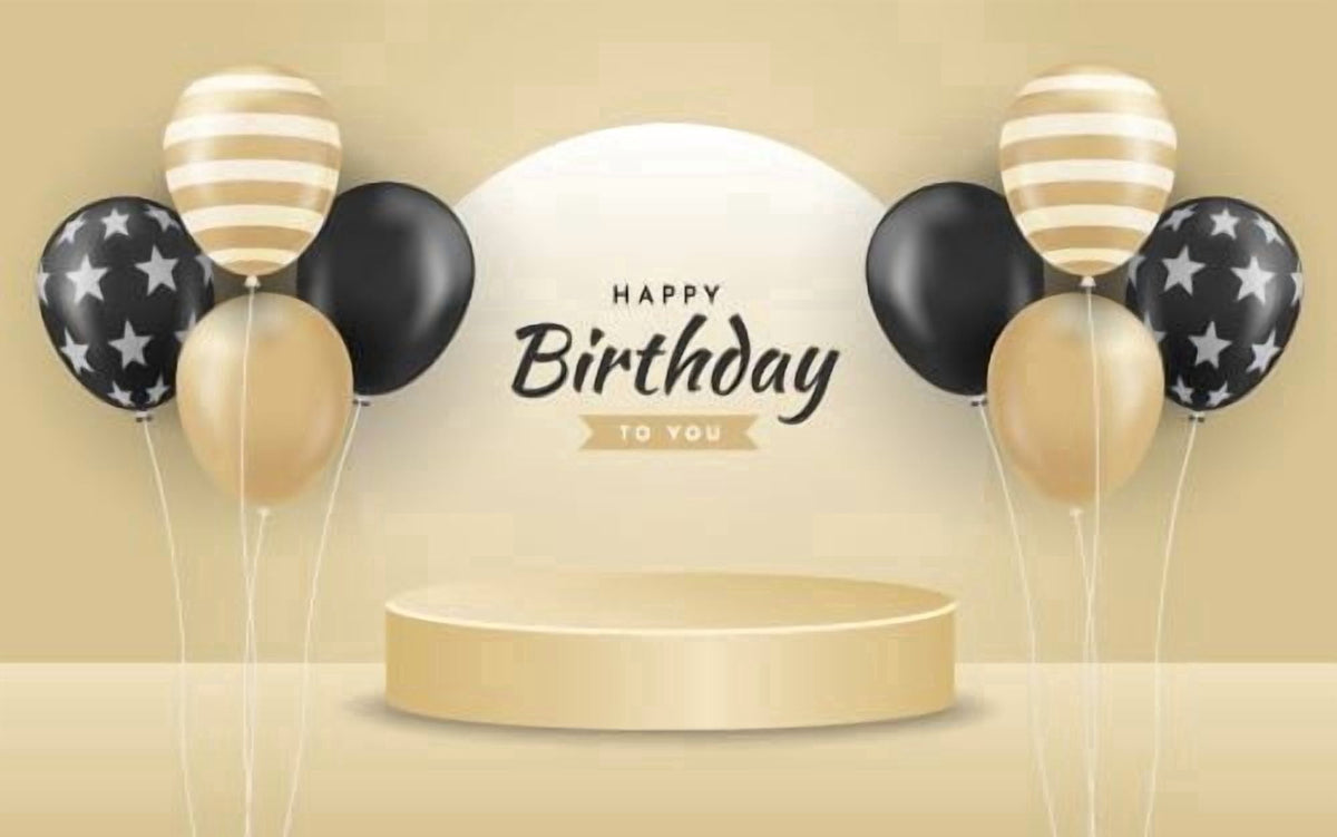 Black, White & Gold Happy Birthday to you Design with Balloons & Confetti Photo Edible Image Cupcake and Cookie Toppers by TNCT (20 Count)