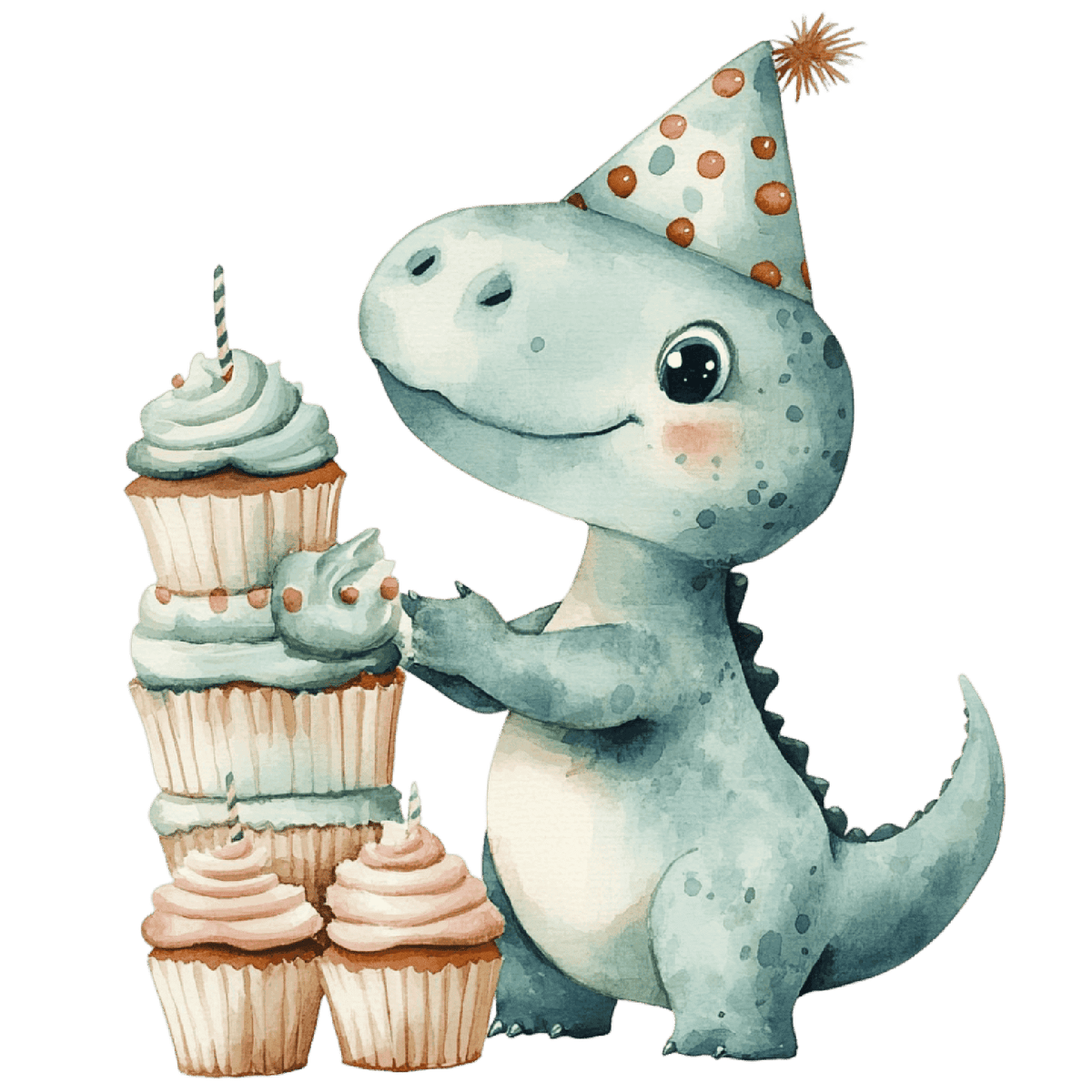 Watercolor Baby Green Dinosaur with Hat Photo Edible Image Cupcake and Cookie Toppers by TNCT (20 Count)