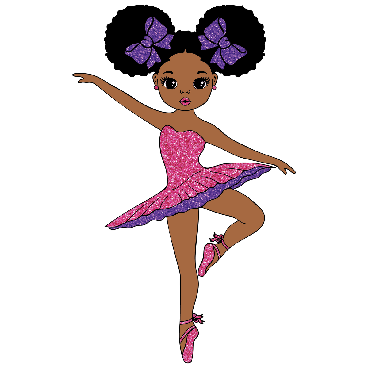 African American Cartoon Girl Ballerina Edible Image Cupcake & Cookie Toppers, by TNCT (12 Count)