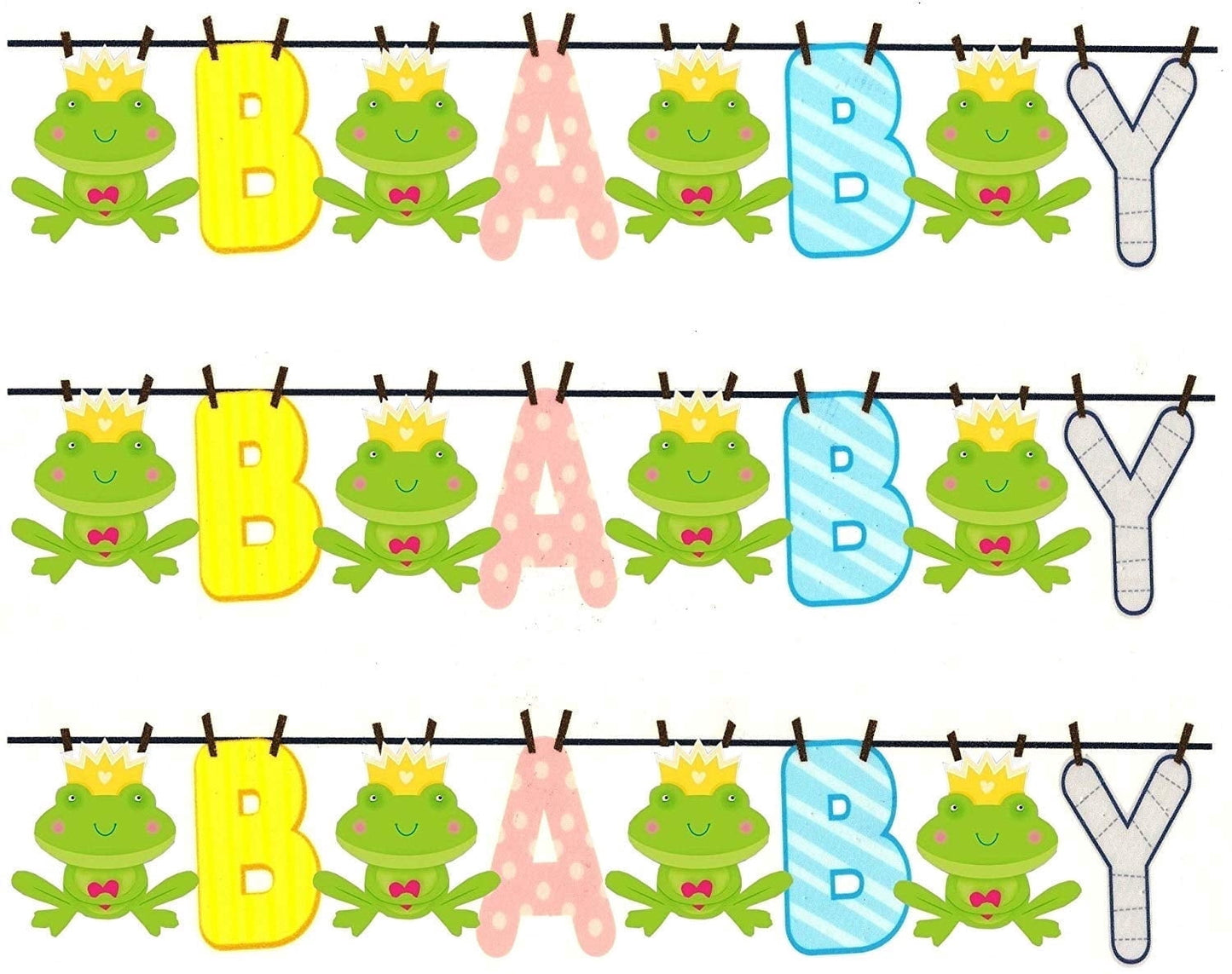 3 ~ Baby Shower Clothesline & Frog Designer Strip ~ Edible Cake / Cupcake Topper!!!