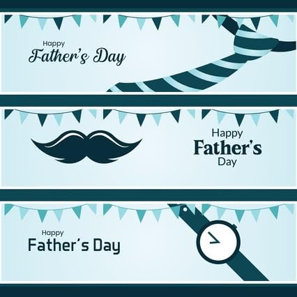 Happy Fathers Day Blue Necktie, Watch & Mustache Edible Image Photo Cake Border Strips 3 Pre Cut Strips Per Sheet 2.6″ x 10.5"