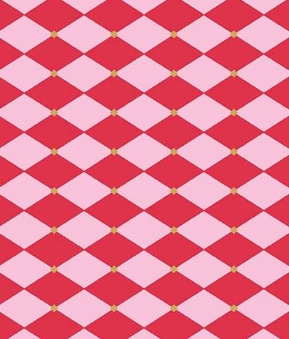 Red & Pink Harlequin Diamond Plaid Pattern On Edible Image Chocolate Transfer Sheet. Apply To Your Custom Chocolate Treats