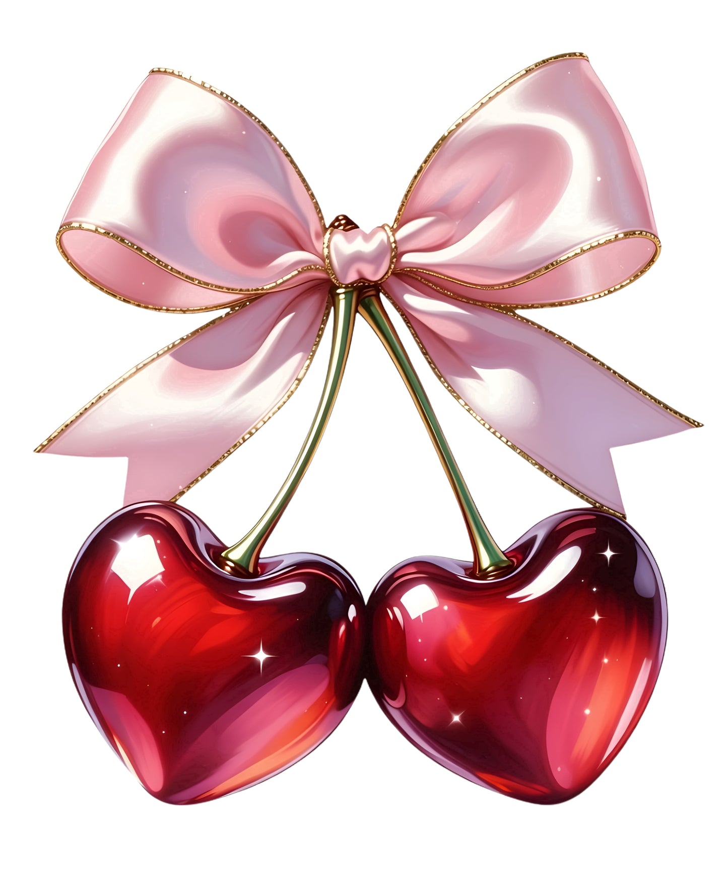 5" Round Pre-Cut Cherry Shaped Hearts With Pink Bow Valentines Romance Love Theme Photo Edible Image Cake,Cupcake Or Cookie Toppers (2 Per Sheet)
