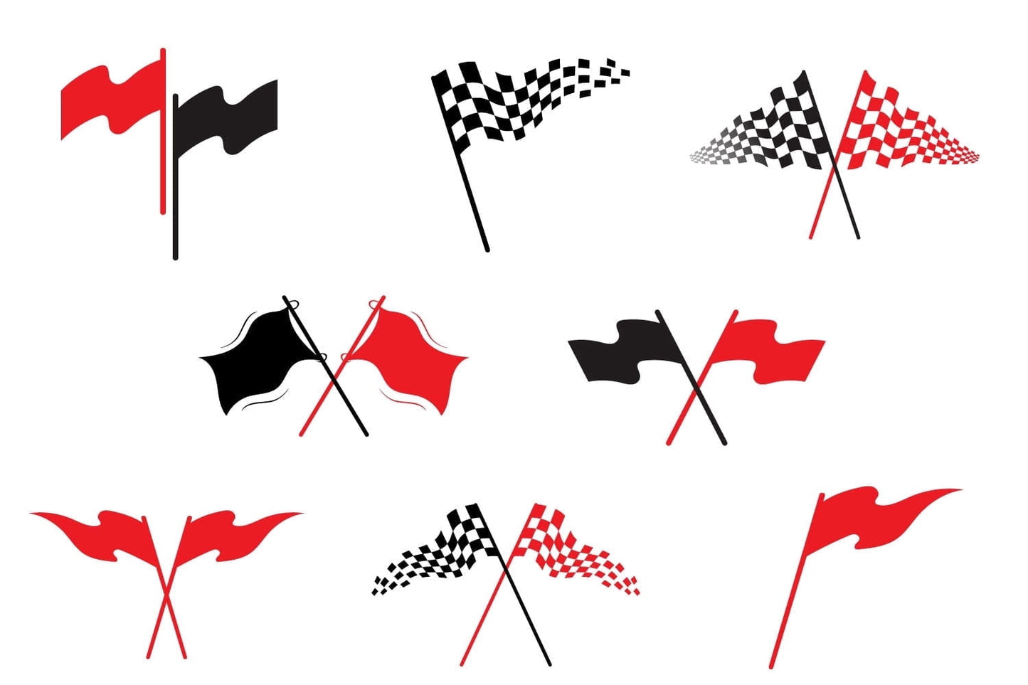5" Round Pre-Cut Red, White & Black Checkered & Solid Racing Flags Birthday Theme Edible Image Cake,Cupcake Or Cookie Toppers (2 Per Sheet)