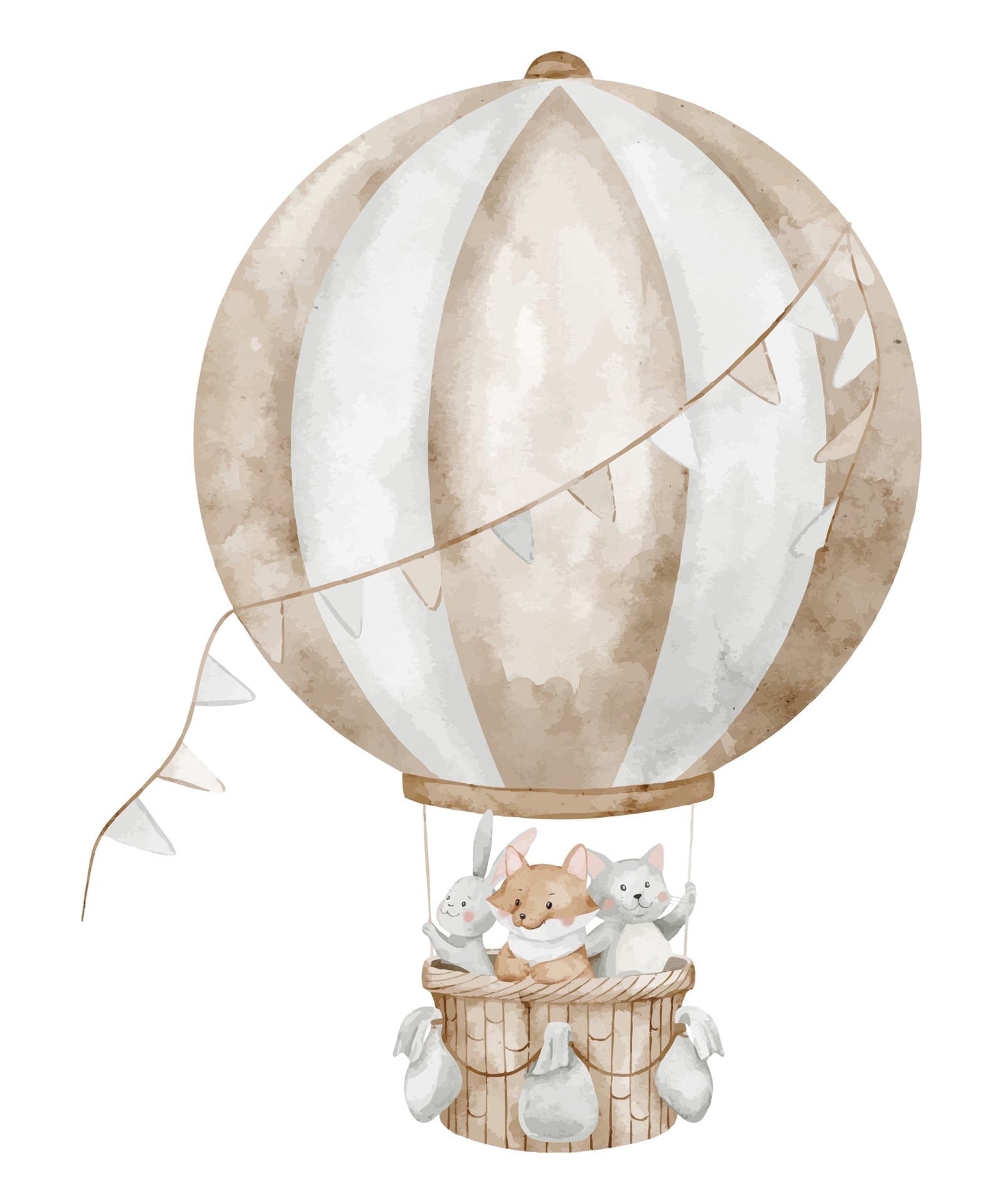 Watercolor Rabbit, Fox & Cat in Hot air Balloon Edible Icing Image Cake Topper, by TNCT.