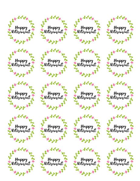 1.875" Round Pre-Cut Happy Retirement Edible Image Cupcake Toppers