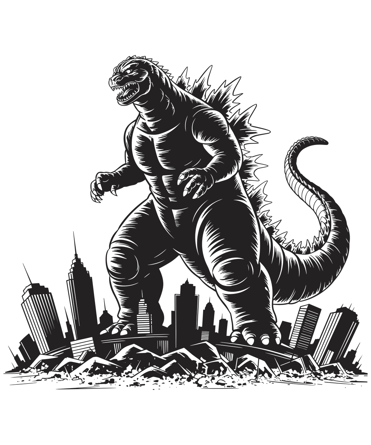 Godzilla Stomping in the City Edible Icing Image Cake topper, by Tnct.