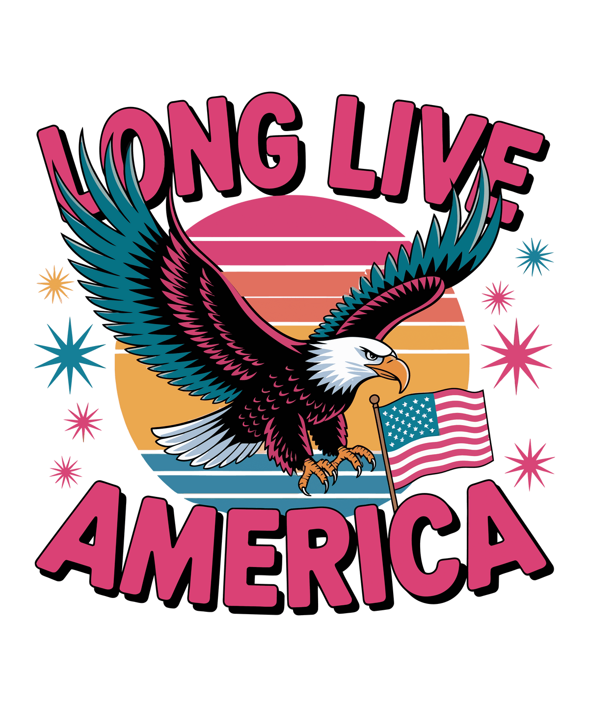 6" Round Pre-Cut Long Live America Eagle Flying USA Theme Photo Edible Image Cake Topper