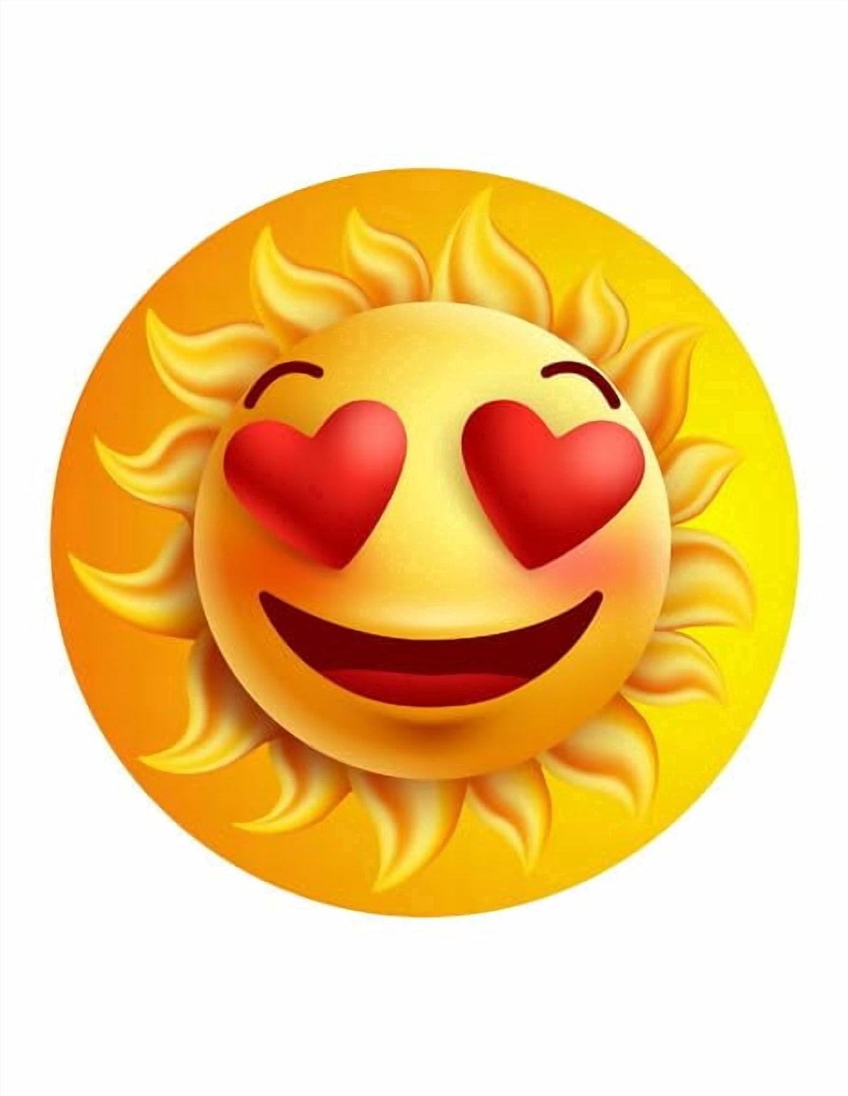 Yellow Sun with Hearts Emoji Edible Icing Image Cake topper, by Tnct.
