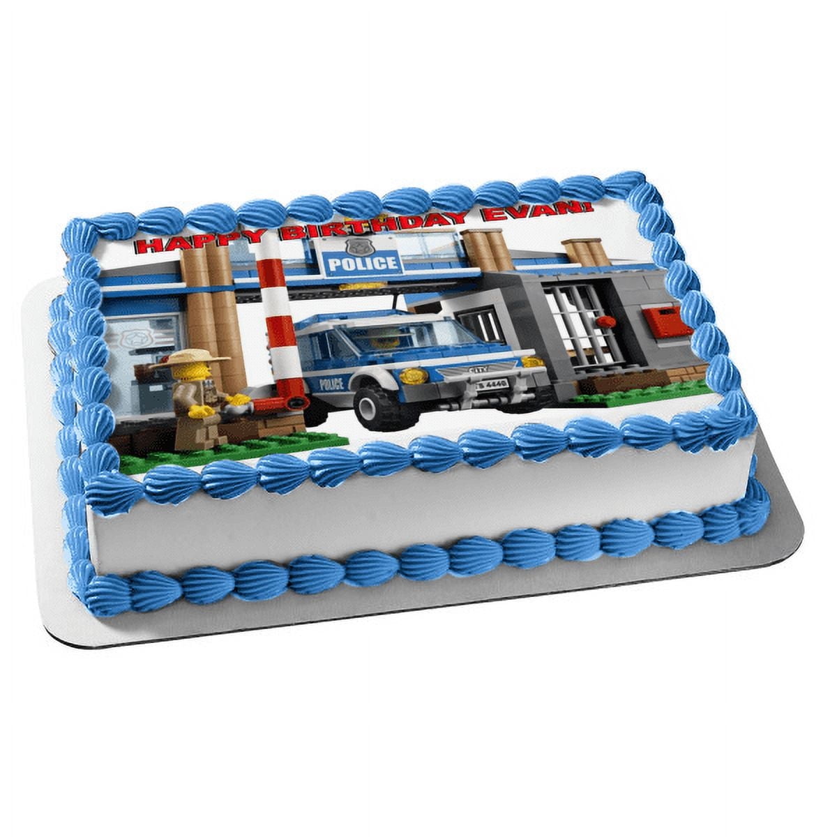Police Station City Rescue Car Edible Cake Topper Frosting Image 1/4 Sheet Birthday Party ABPID05453