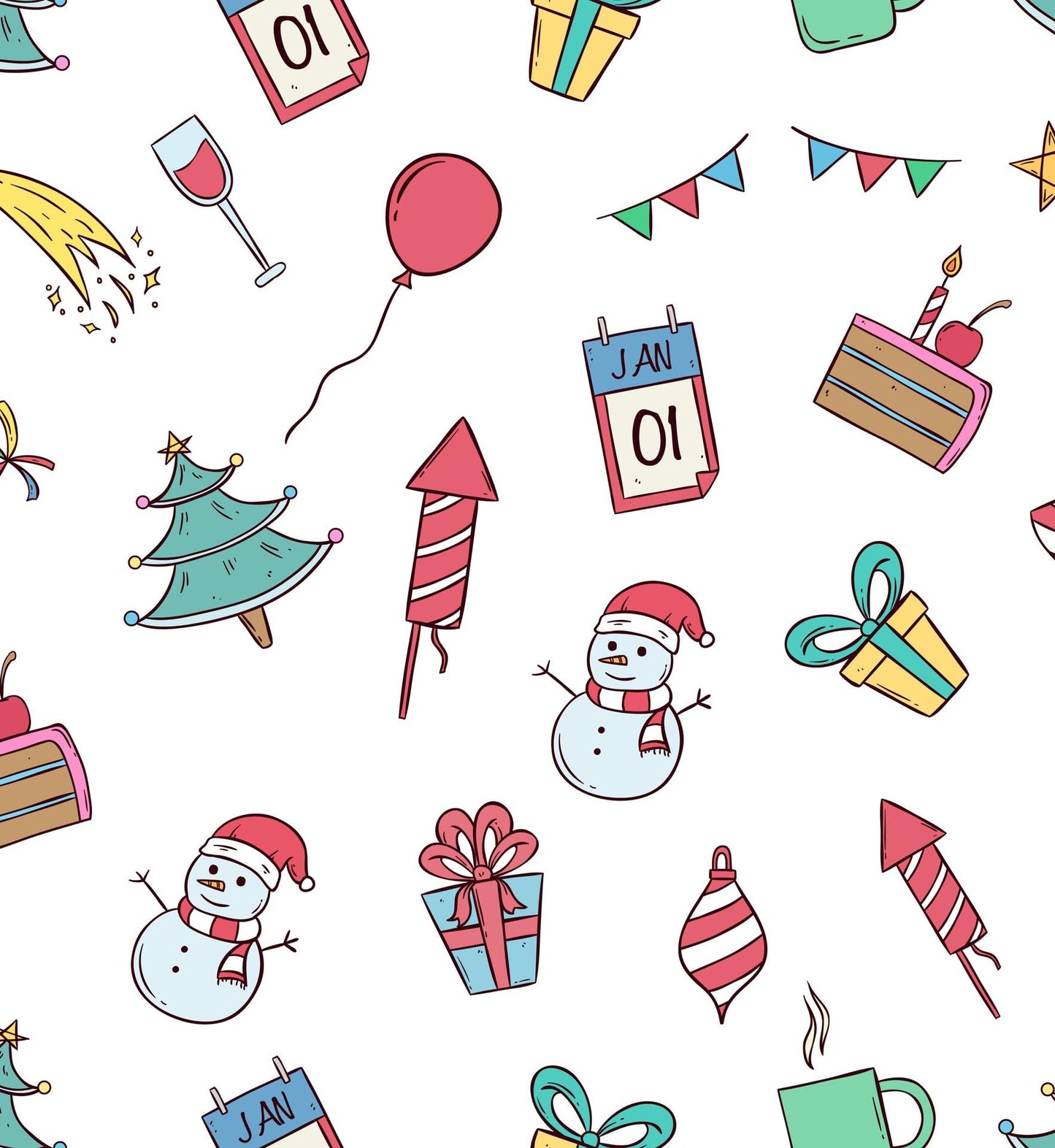 Happy New Year January 1st Snowman Pattern Edible Image Photo Cake Topper For Half Sheet Cake