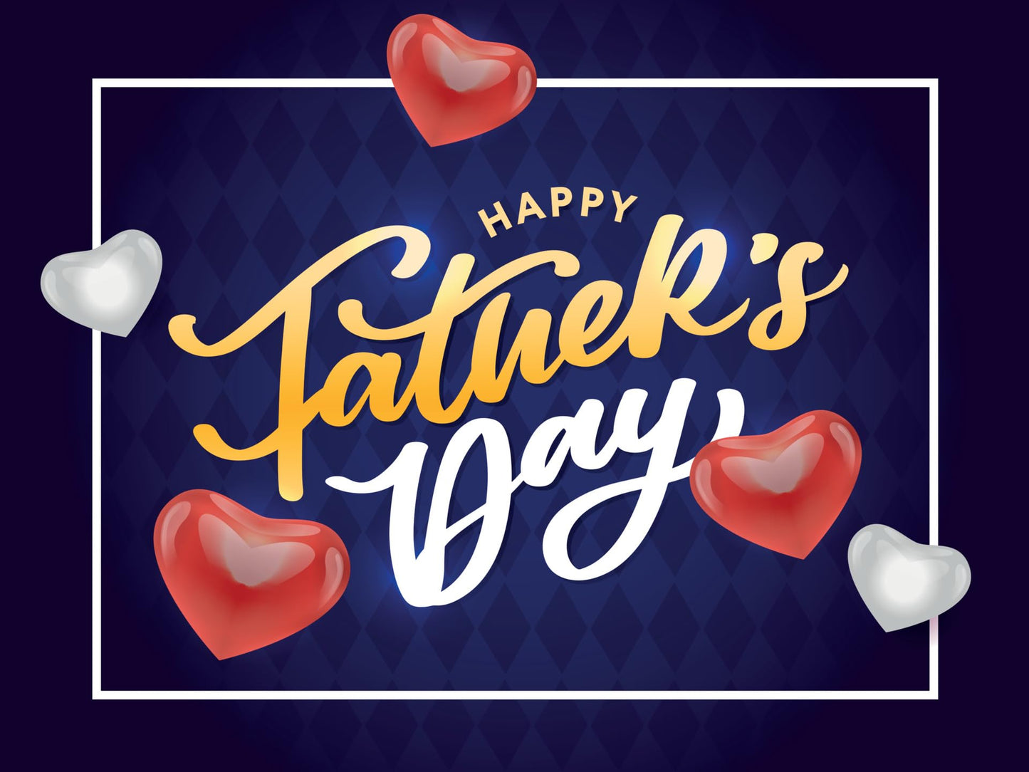 Happy Fathers Day with Hearts & Blue Diamond Plaid Background Edible Image Photo Cake Topper For Half Sheet Cake