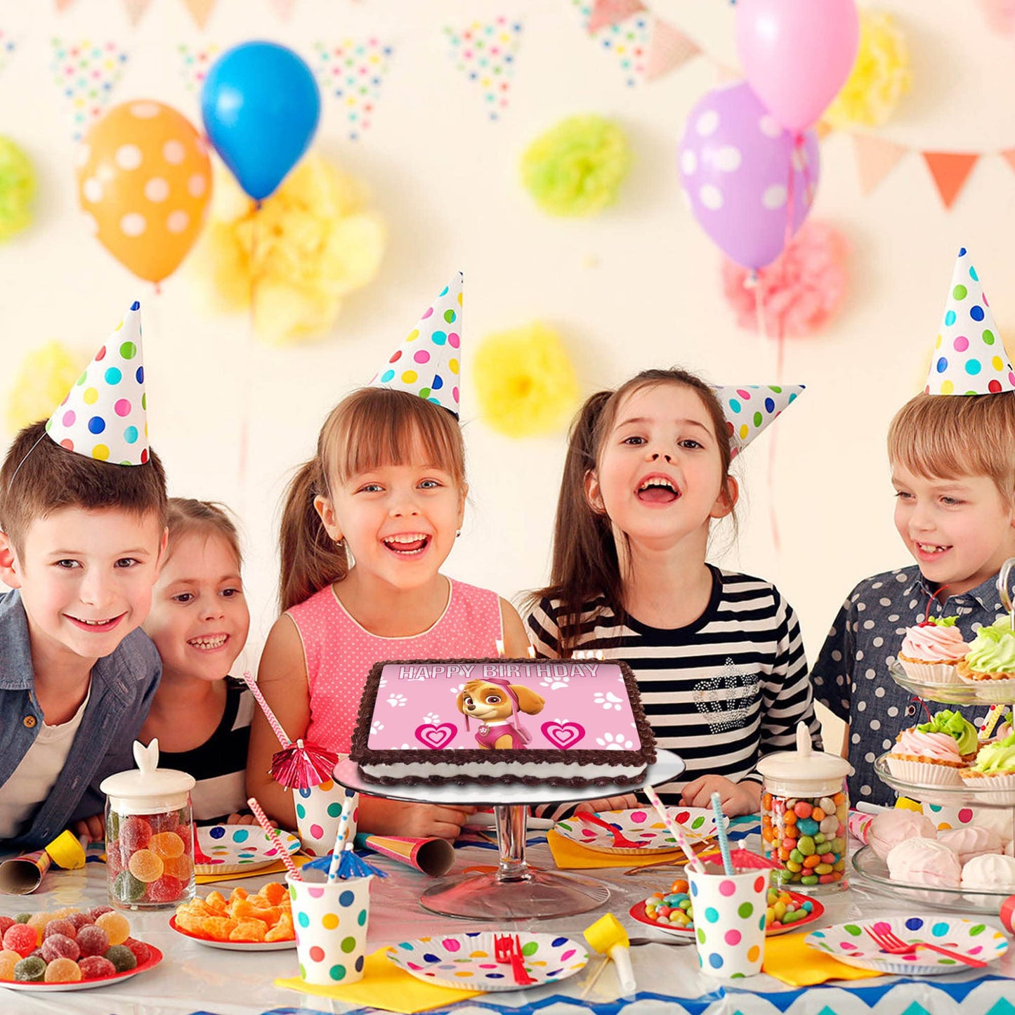 8.3 x 11.7 Inch Edible Square Cake Toppers – Paw Patrol Skye Themed Birthday Party Collection of Edible Cake Decorations