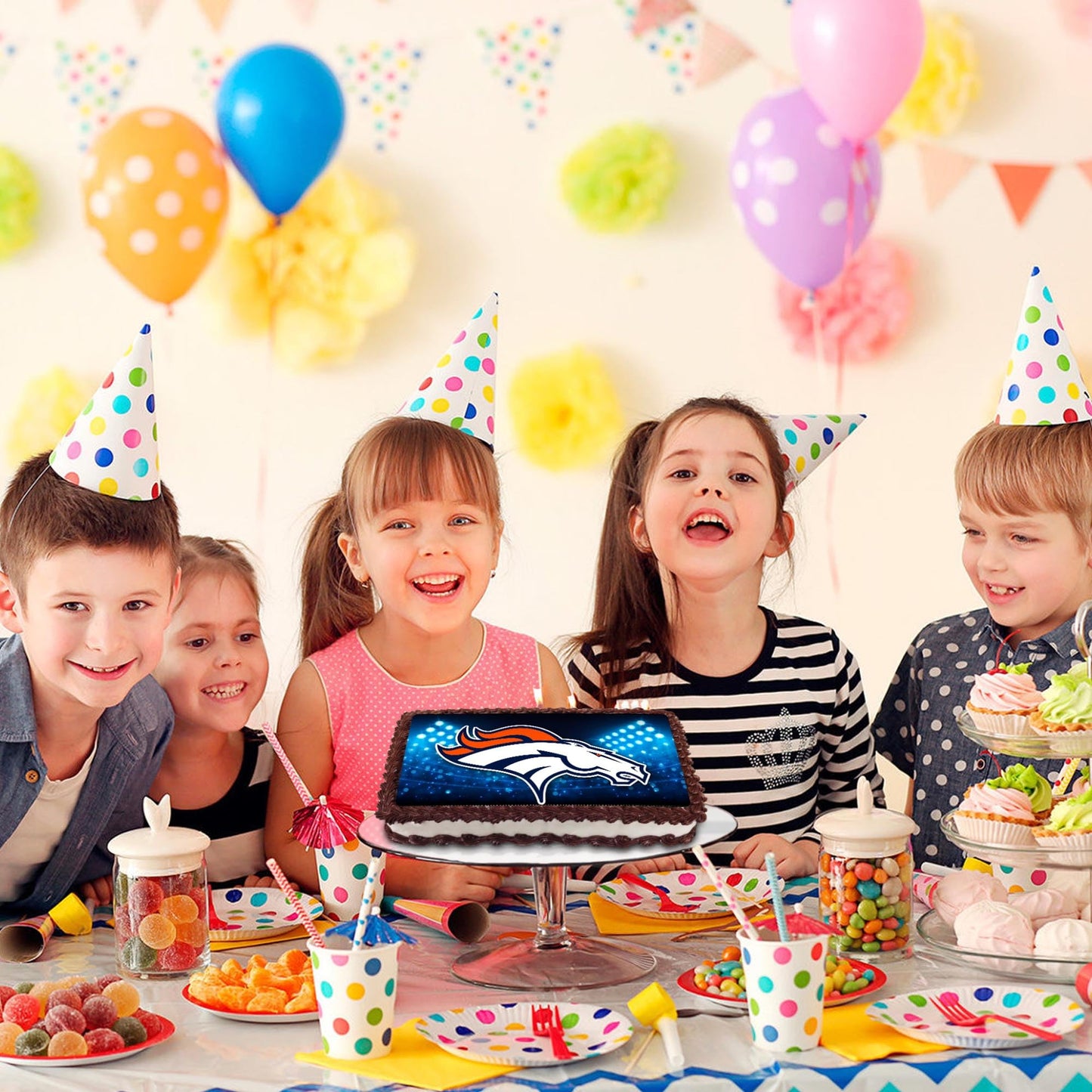 8.3 x 11.7 Inch Edible Square Cake Toppers – Broncos Themed Birthday Party Collection of Edible Cake Decorations