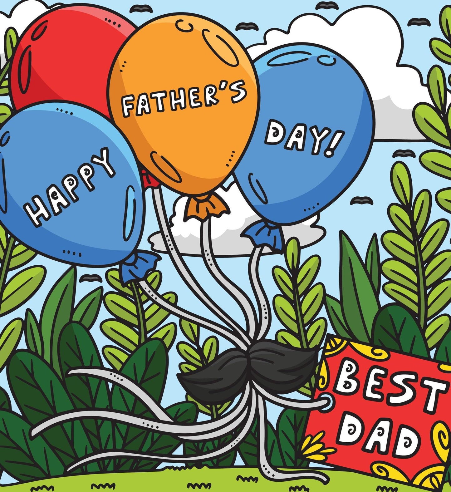 Cartoon Happy Fathers Day Design with Balloons Edible Image Photo Cake Topper for Half Sheet Cake