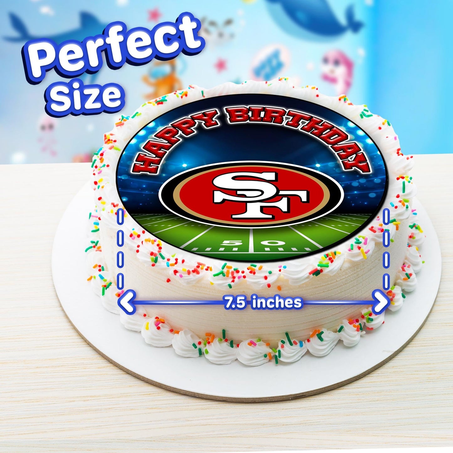 7.5x Inch Edible Cake Toppers – 49ers Themed Birthday Party Collection of Edible Cake Decorations
