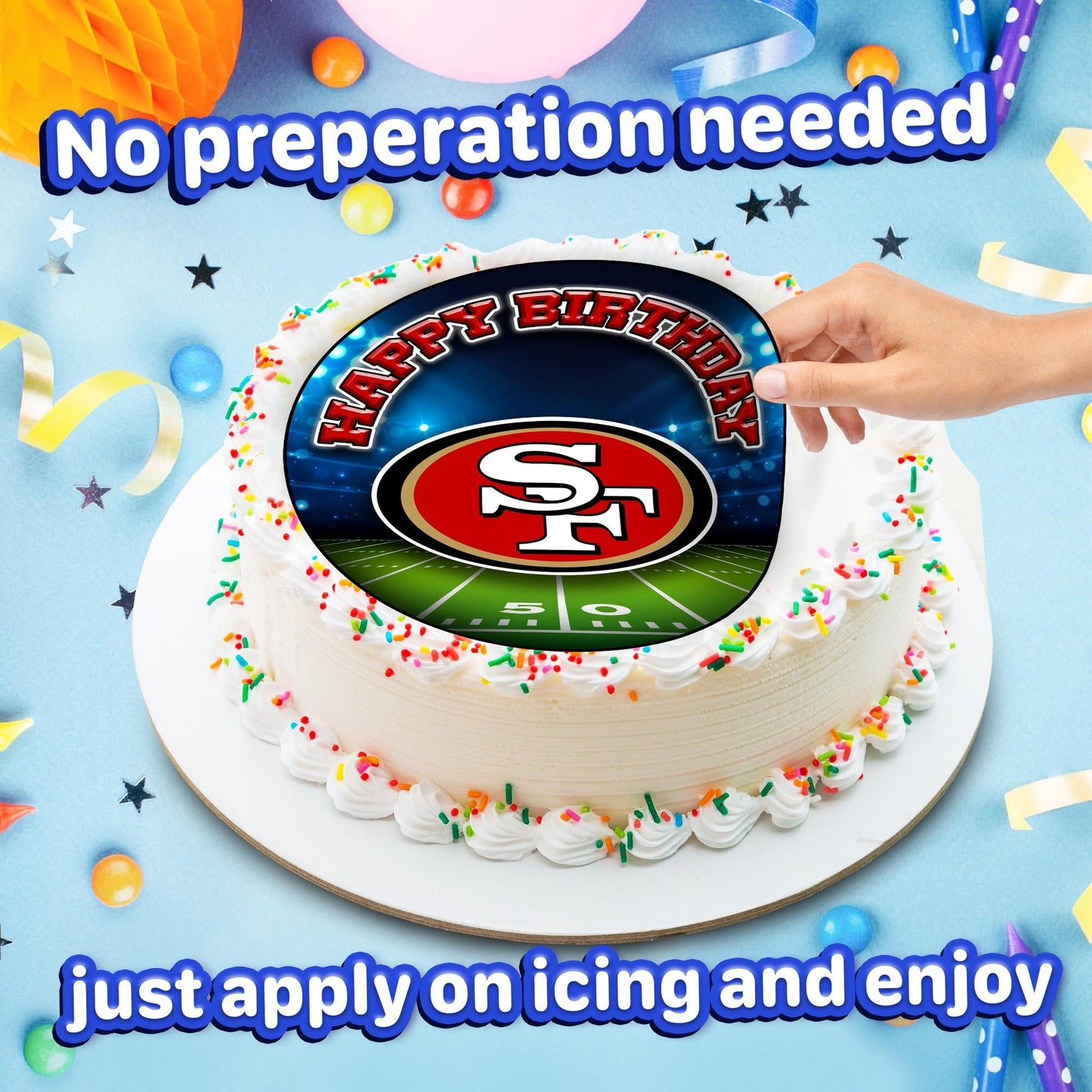 7.5x Inch Edible Cake Toppers – 49ers Themed Birthday Party Collection of Edible Cake Decorations