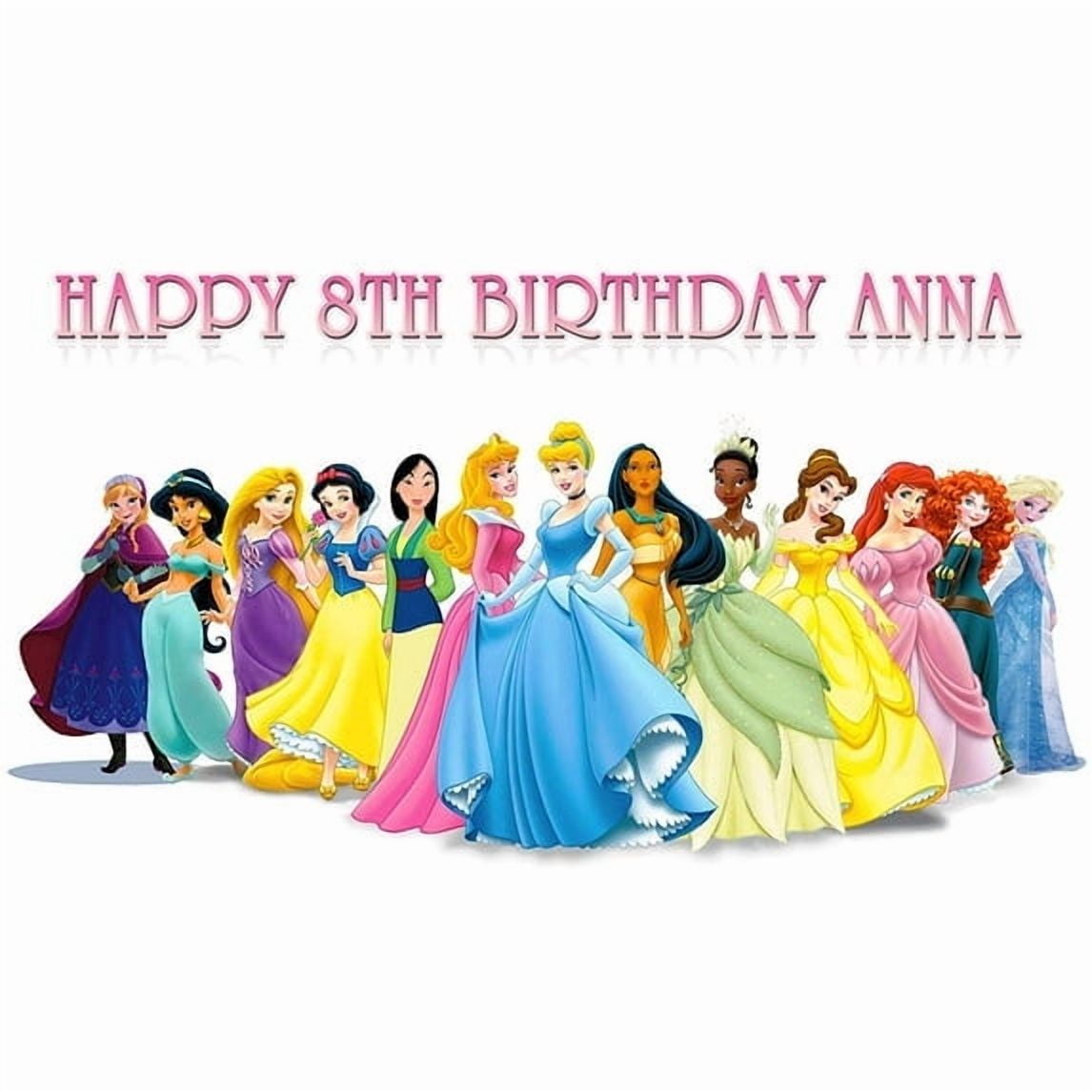 7.5" Round Pre-Cut Princess Happy Birthday Edible Image Cake Topper By TNCT