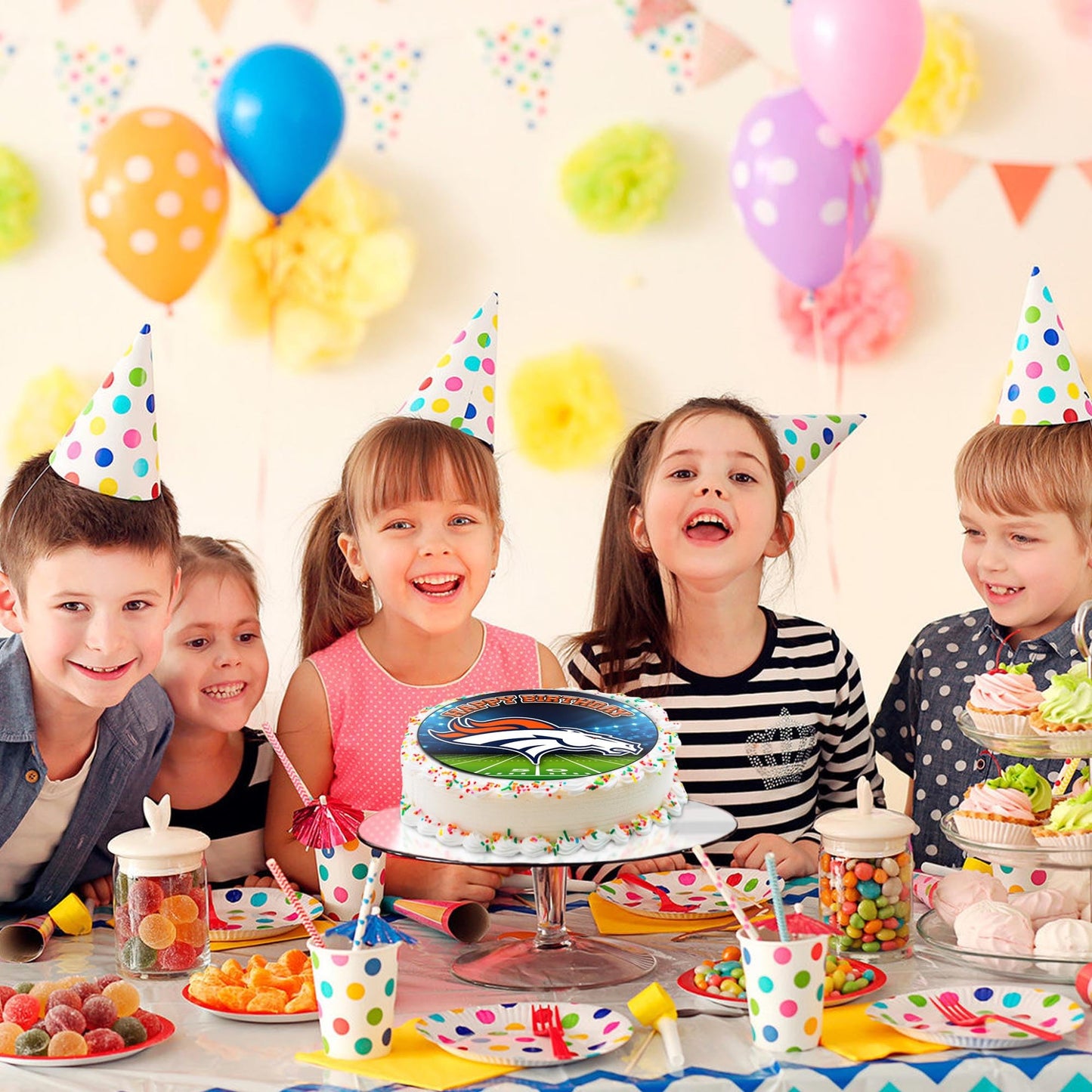 7.5x Inch Edible Cake Toppers – Broncos Themed Birthday Party Collection of Edible Cake Decorations