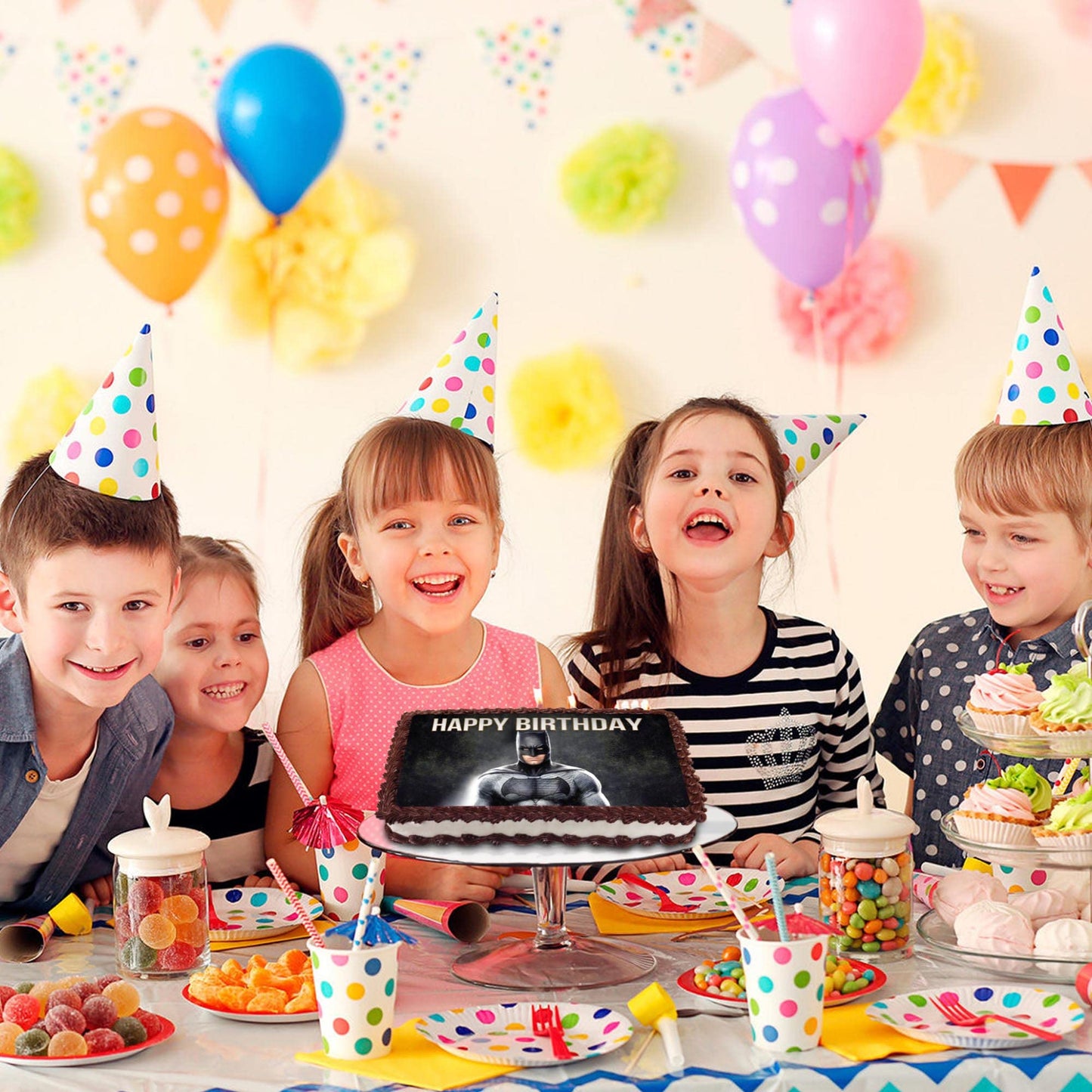 8.3 x 11.7 Inch Edible Square Cake Toppers – Batman Claasic Themed Birthday Party Collection of Edible Cake Decorations