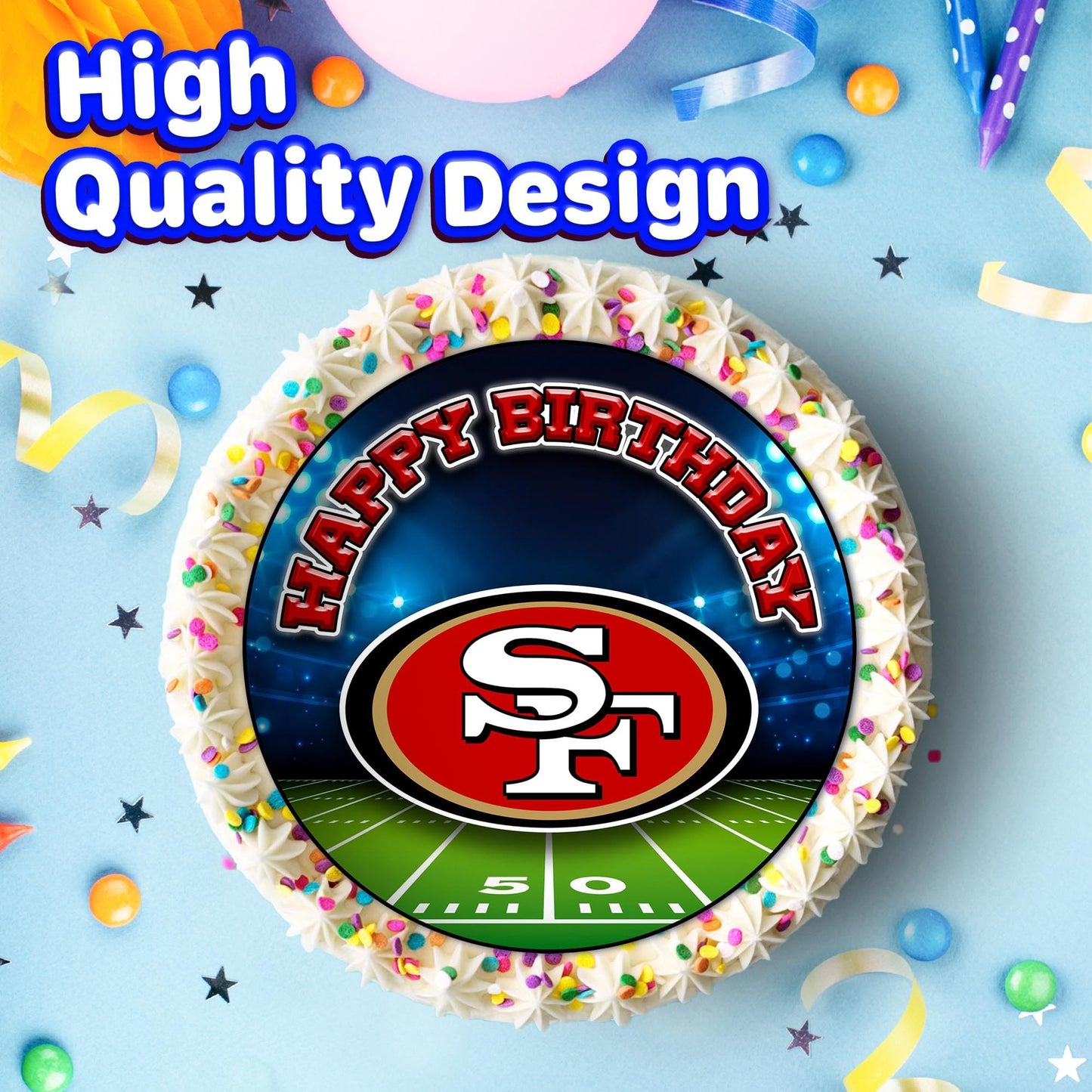 7.5x Inch Edible Cake Toppers – 49ers Themed Birthday Party Collection of Edible Cake Decorations