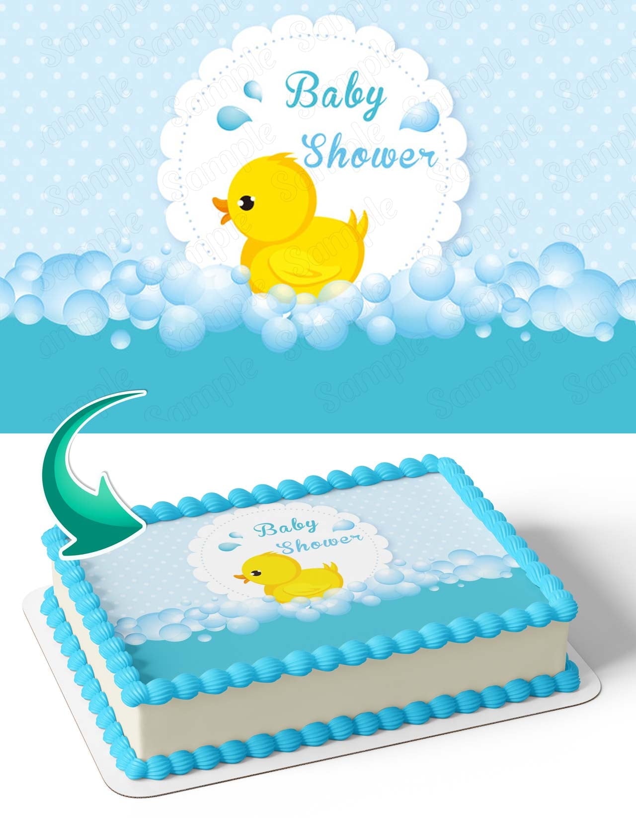 Baby Blue Newborn Baby Shower Little Yellow Duck Bubble BYD Edible Image Cake Topper Birthday Sheet Banner 1/4 Sheet