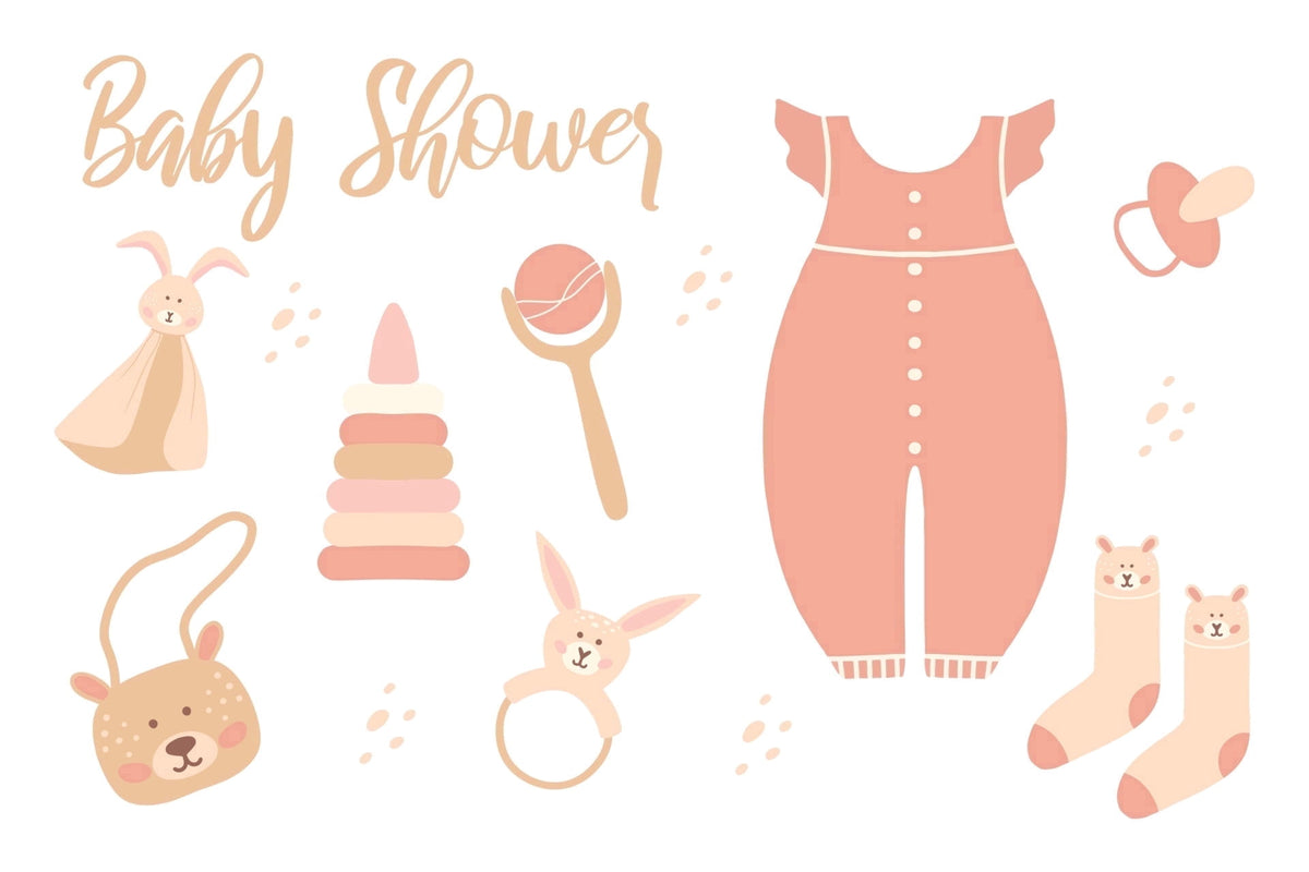 Peach & Tan Baby Shower with Pacifiers, Bears & Rabbits Edible Icing Image Cake Topper, by Tnct.