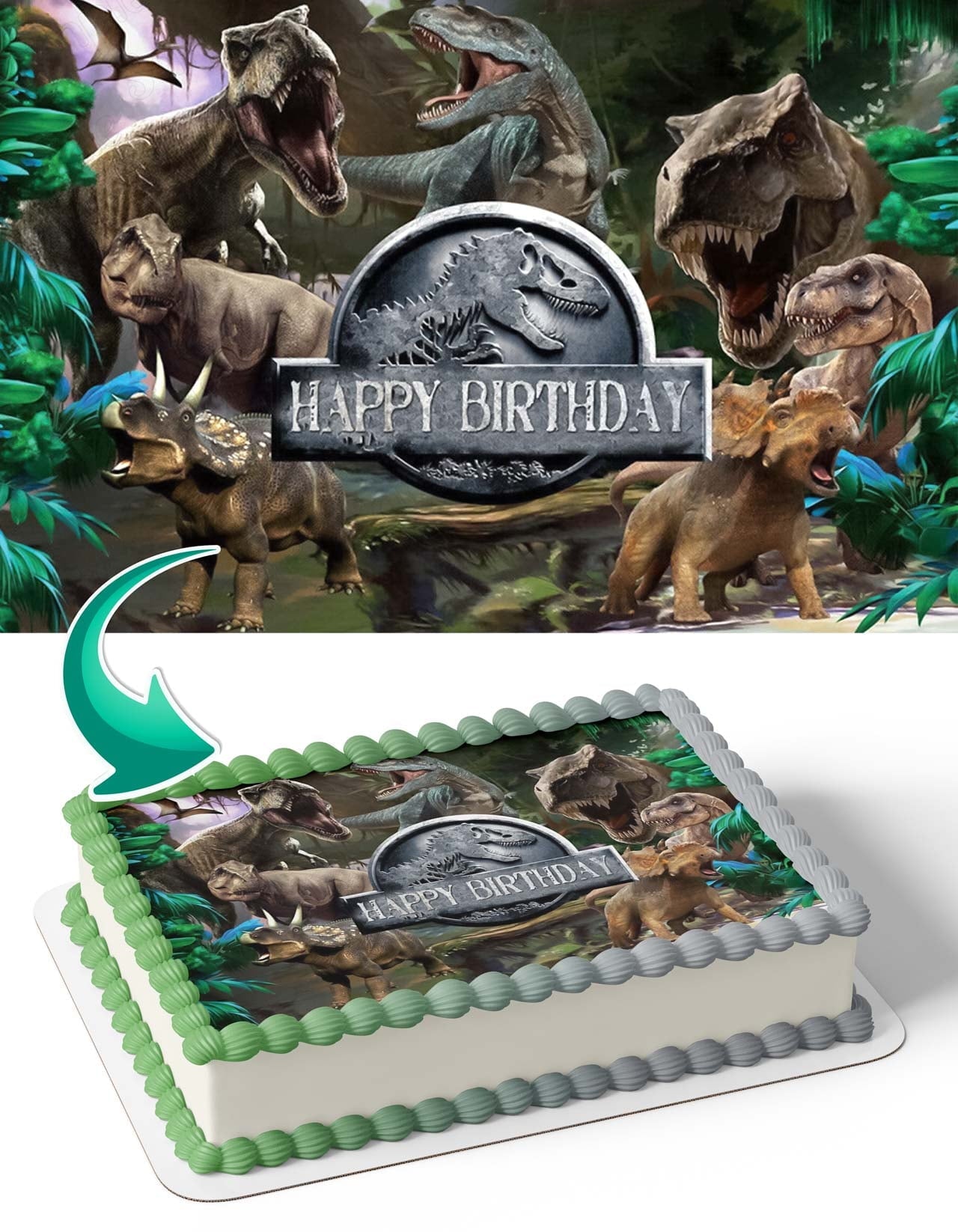 Dinosaurs Prehistoric Planet Jurassic World Trex Edible Cake Image Topper Birthday Photo Icing Fondant Decoration Print 1/4 Sheet