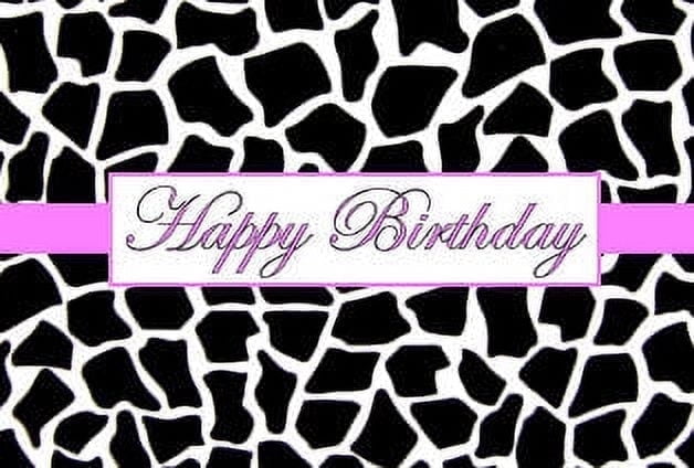 Black & White Giraffe Happy Birthday Elegant Edible Frosting Photo Cake Topper - Hot Pink