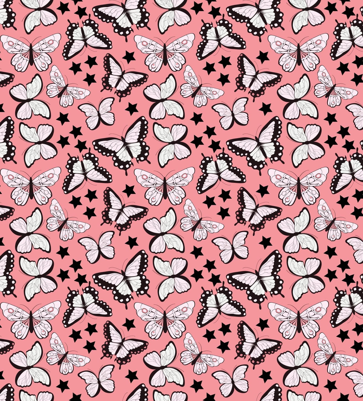 Butterfly & Stars Pink, Black & White Pattern Edible Image Cake Topper for Quarter Sheet Cake, by Tnct.