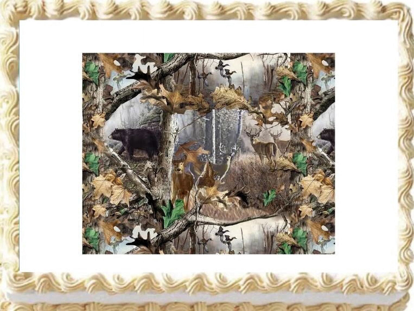 Camo Hunting Deer Bear Duck Edible Image Icing Cake Topper for Quarter Sheet Cake, by TNCT