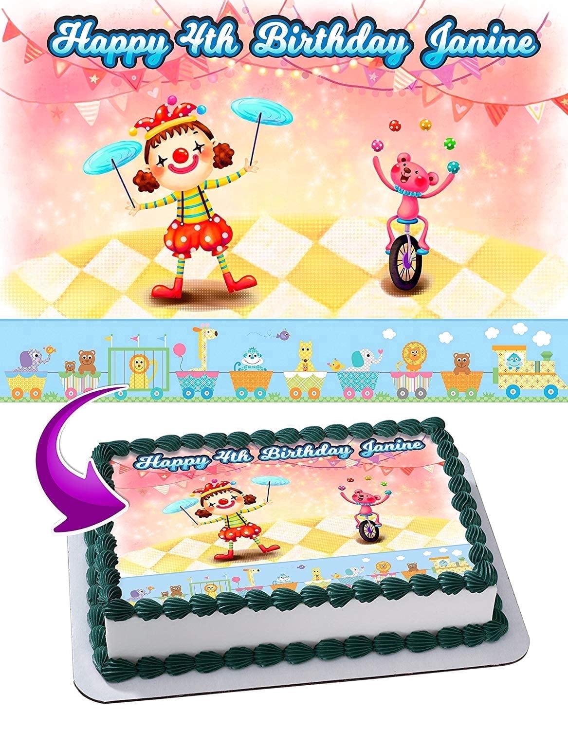 Circus Clowns Acrobats Edible Image Icing Cake Topper for Quarter Sheet Cake, by TNCT