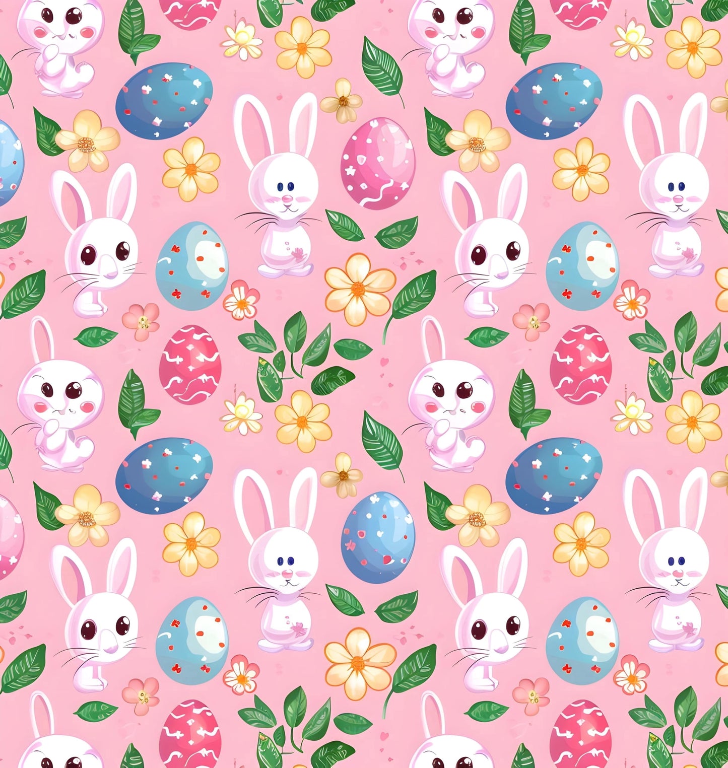 Easter Bunny, Decorated Eggs & Floral Pink Pattern Edible Icing Image Cake Topper, by Tnct.