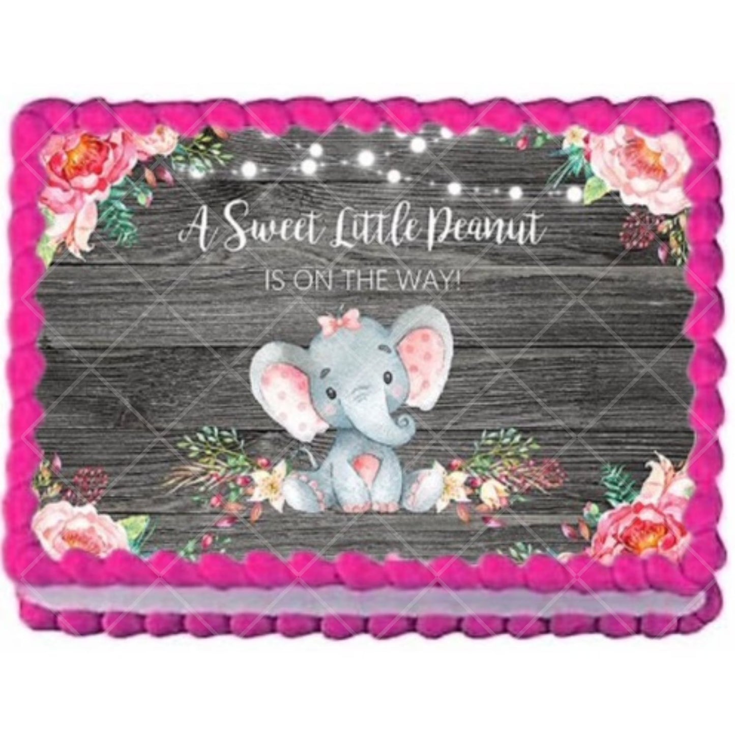 Pink Elephant Sweet Peanut on the Way Baby Shower Edible Image Cake, Cupcake & Cookie Topper, by Tnct.