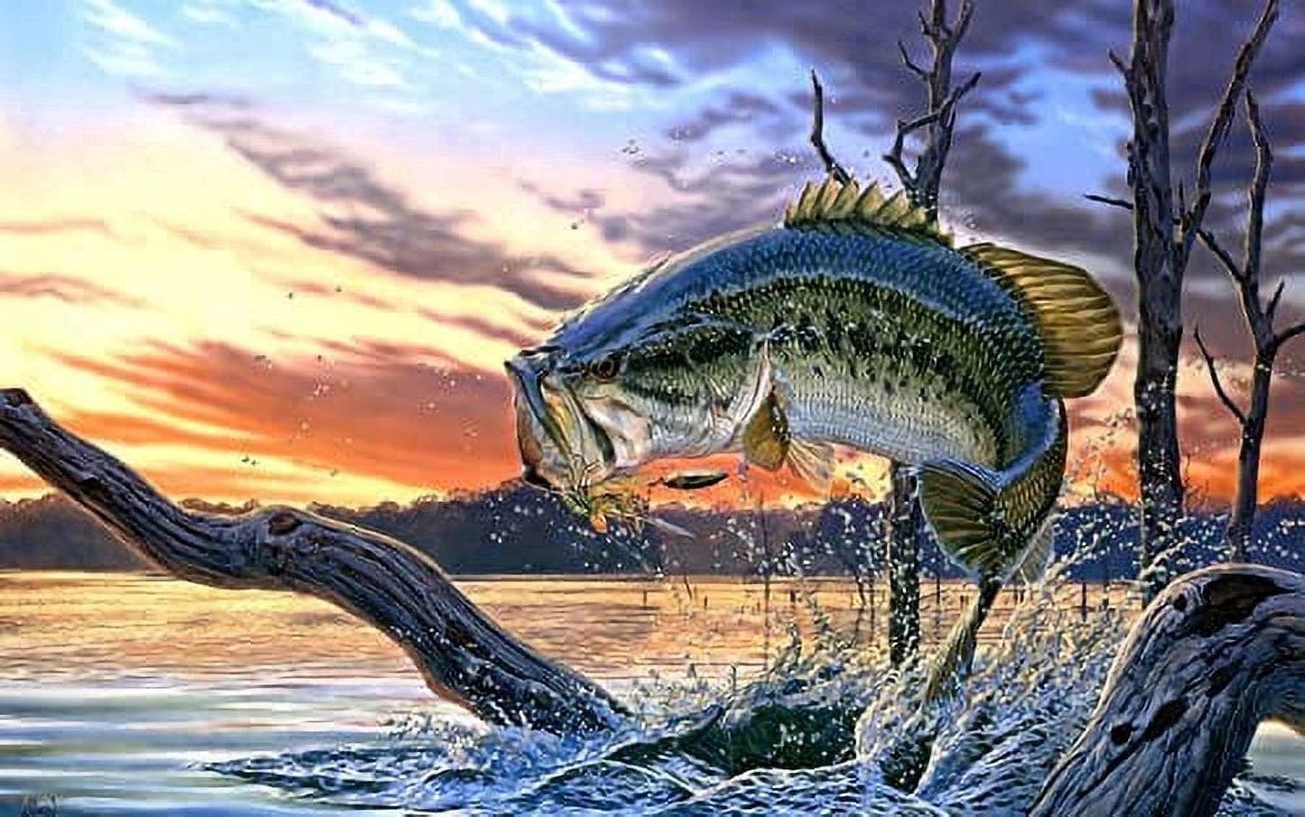 Bass Fish Jumping Edible Image Icing Cake Topper for Quarter Sheet Cake, by Tnct.