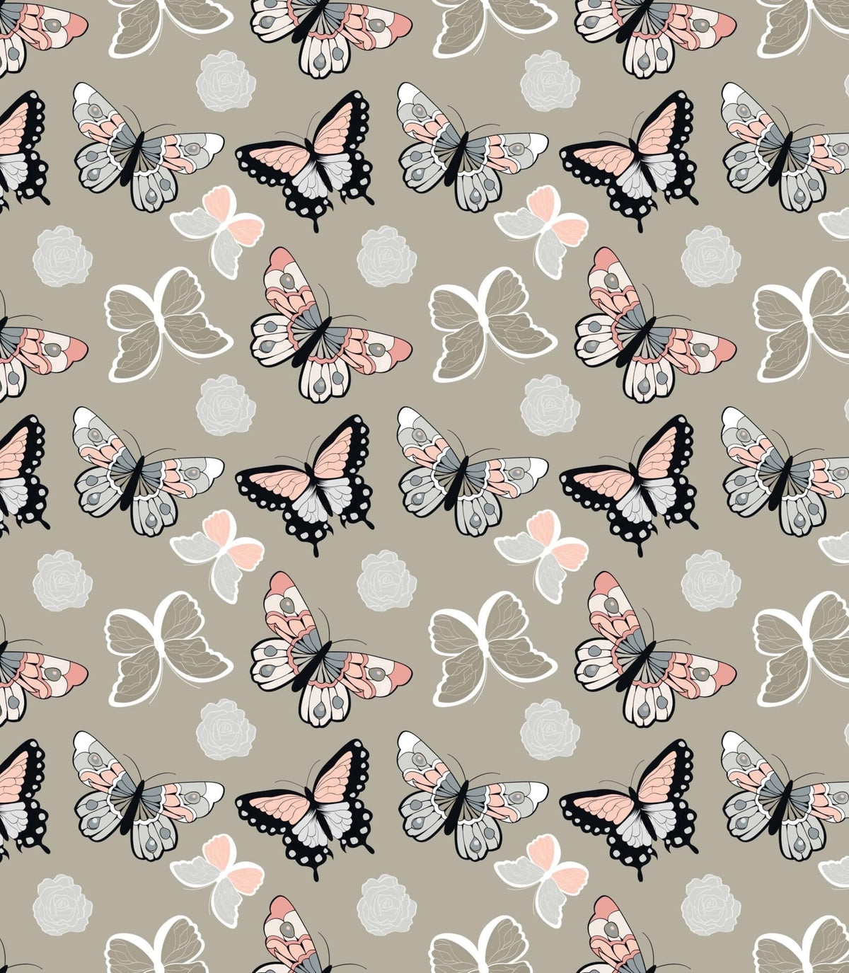 Tan, Gray, Peach, Black & White Colorful Butterfly Pattern Edible Icing Image Cake Topper, by Tnct.