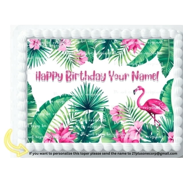 Tropical Flamingo Birthday Edible Icing Image Cake Topper, by Tnct.