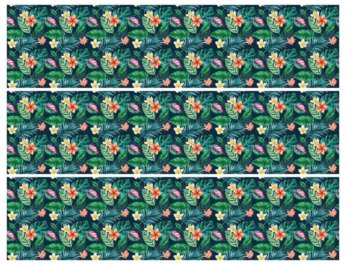 Tropical Leaves and Flowers Pattern Edible Icing Image Cake Border Strips & Cake Toppers, by TNCT (3 Count)
