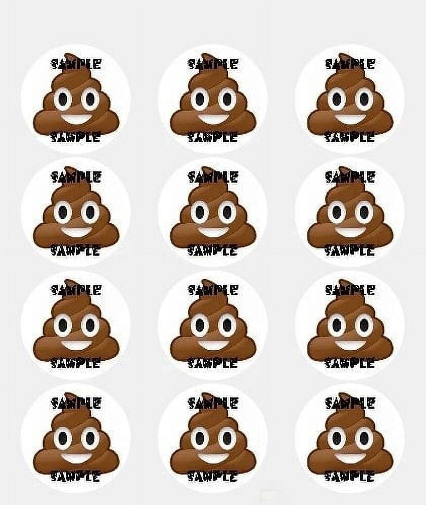 2" Round Poop Emoji Edible Image Cupcake or Cookie Toppers, by Tnct.