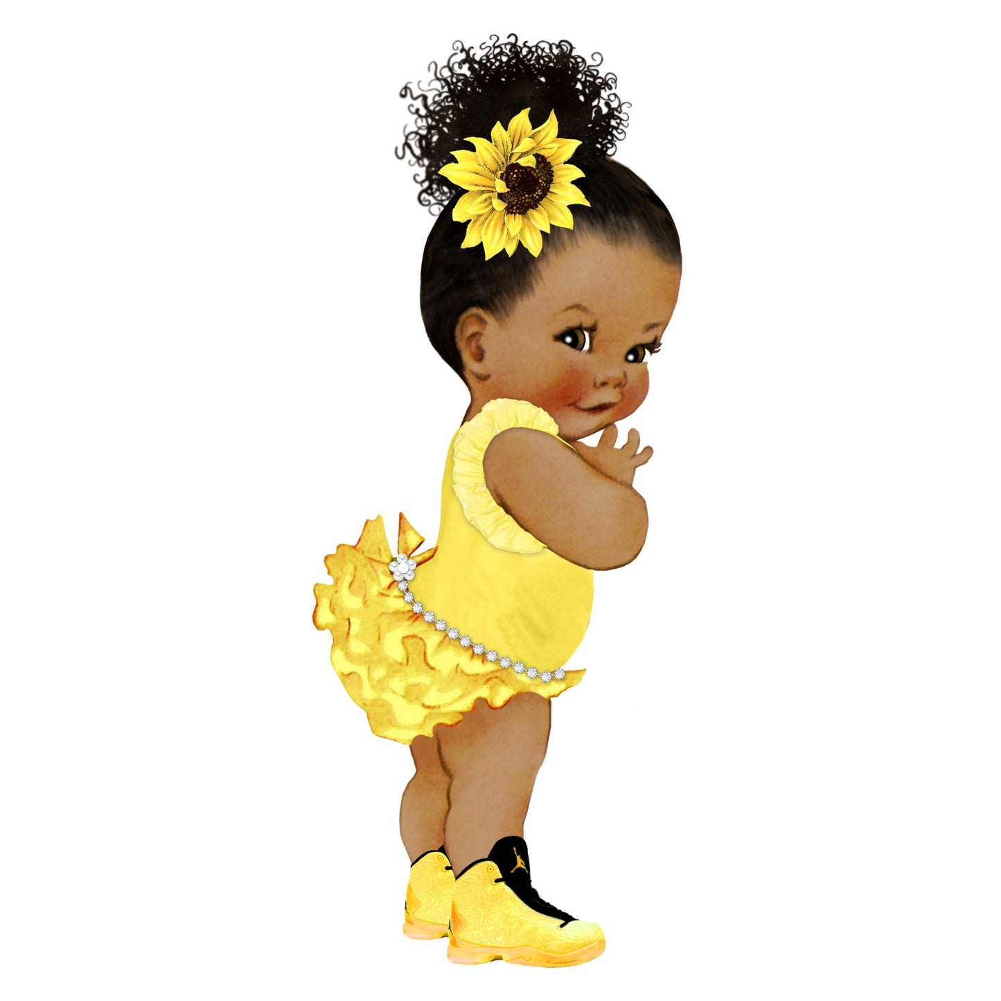 Afro Puff African American Yellow Sunflower Baby Shower Girls Edible Image Cake Topper For Quarter Sheet Cake By TNCT