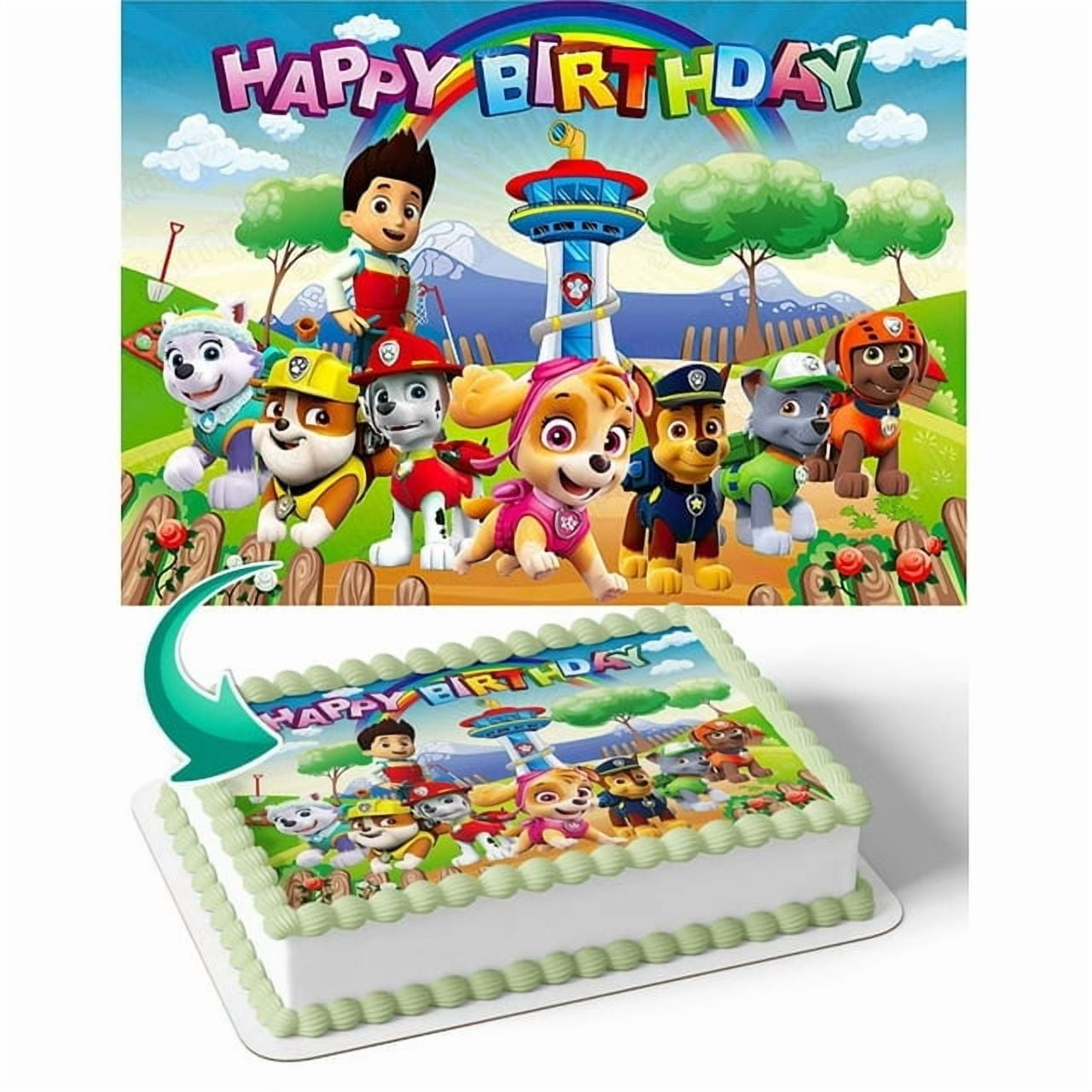 Paw Patrol Dog Crew Happy Birthday Edible Image Cake Topper For Half Sheet Cake By TNCT