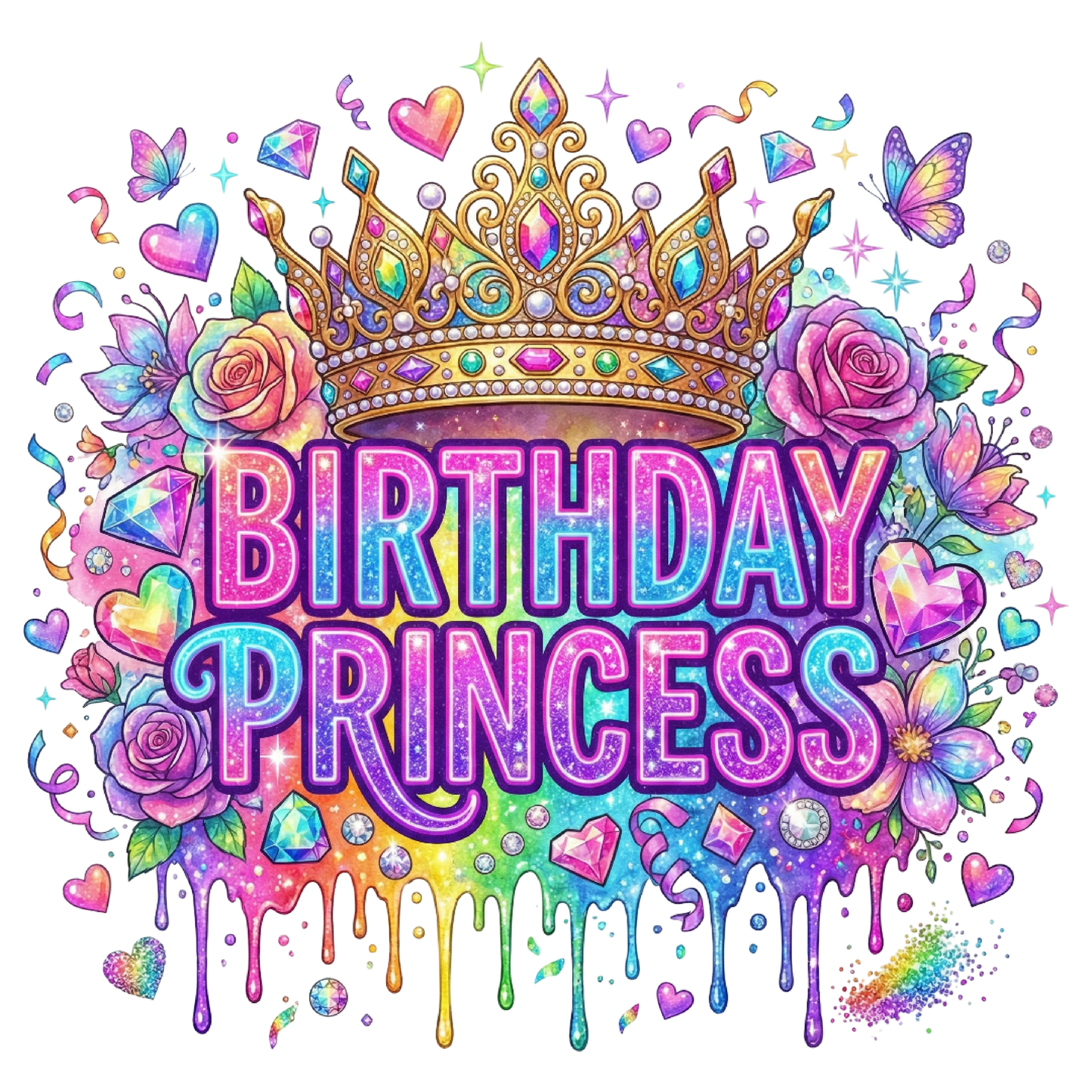 Happy Birthday Princess Tiara, Roses & Butterfly Pink & Purple Theme Edible Image Cake Topper for Quarter Sheet Cake, by Tnct. (1 Count)