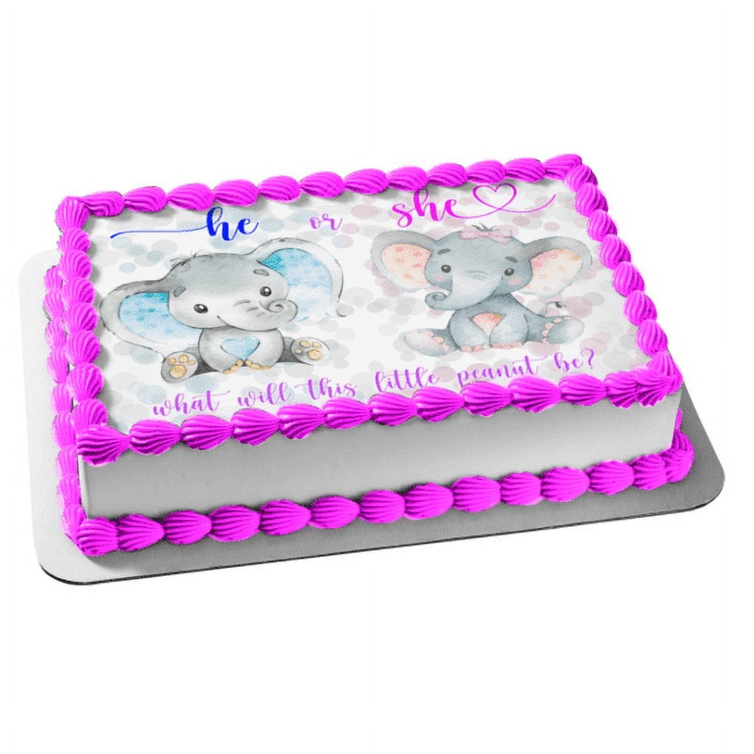 He or She What Will This Little Peanut Be? Gender Reveal Baby Shower Edible Cake Topper Image ABPID54019