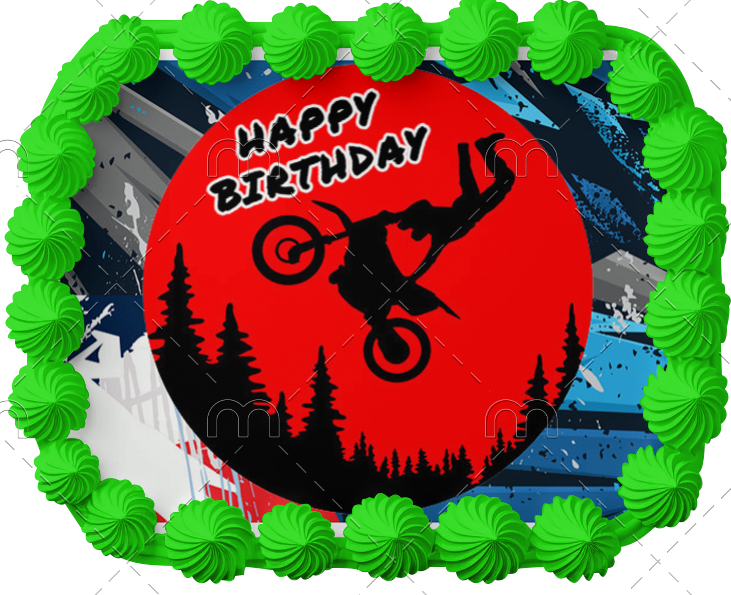 Dirtbiker/Motocross Driving Doing Handstand Happy Birthday Edible Image Cake Topper for Quarter Sheet Cake, by Tnct. (1 Count)