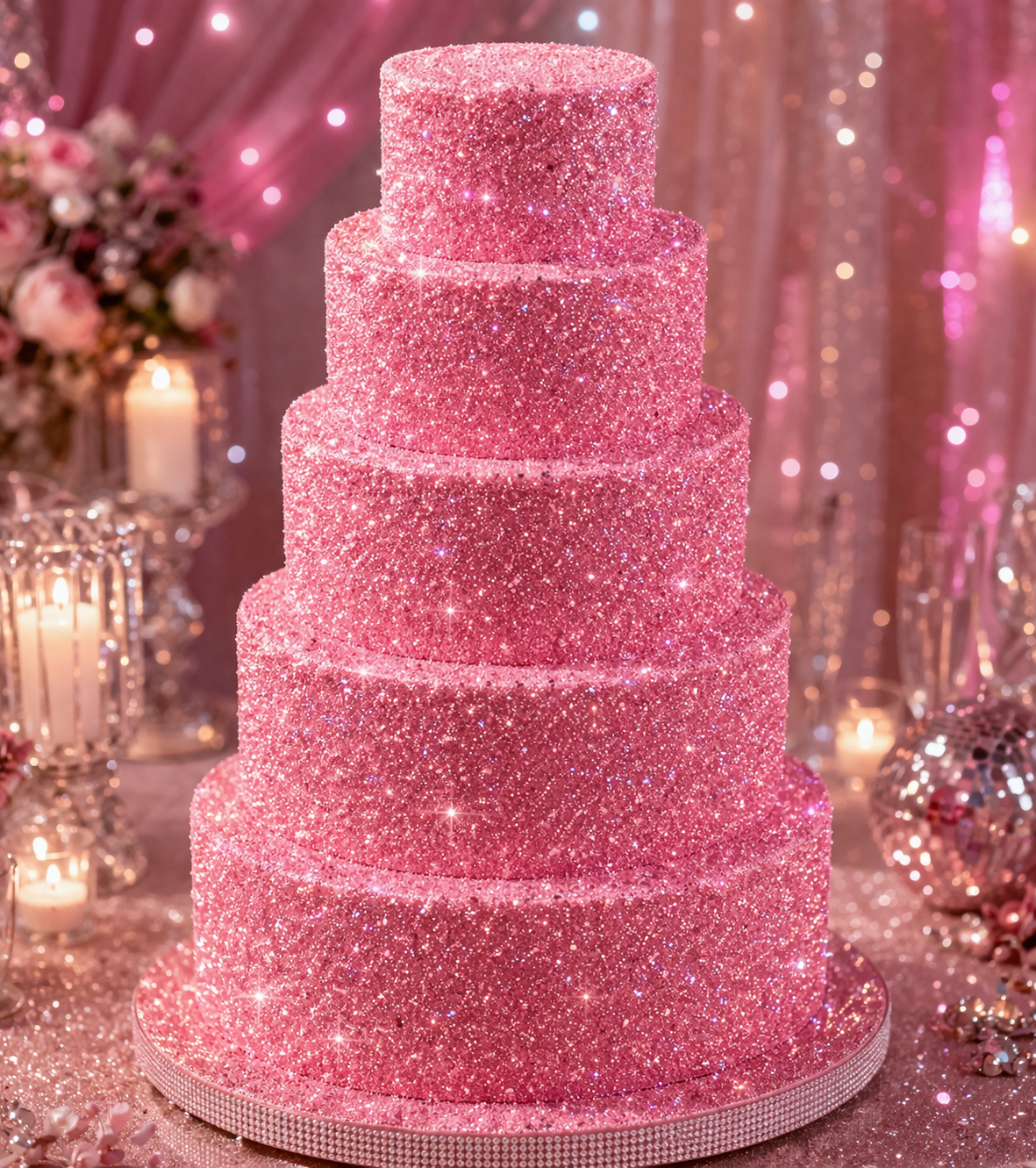 Sparkly Edible Glitter for Cakes, Cupcakes & Drinks – Pink – 5 Gram Pot with Tear Drop Lid