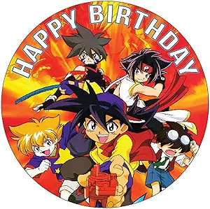 6" Round Pre-Cut Beyblade Happy Birthday Edible Image Cake Topper By TNCT