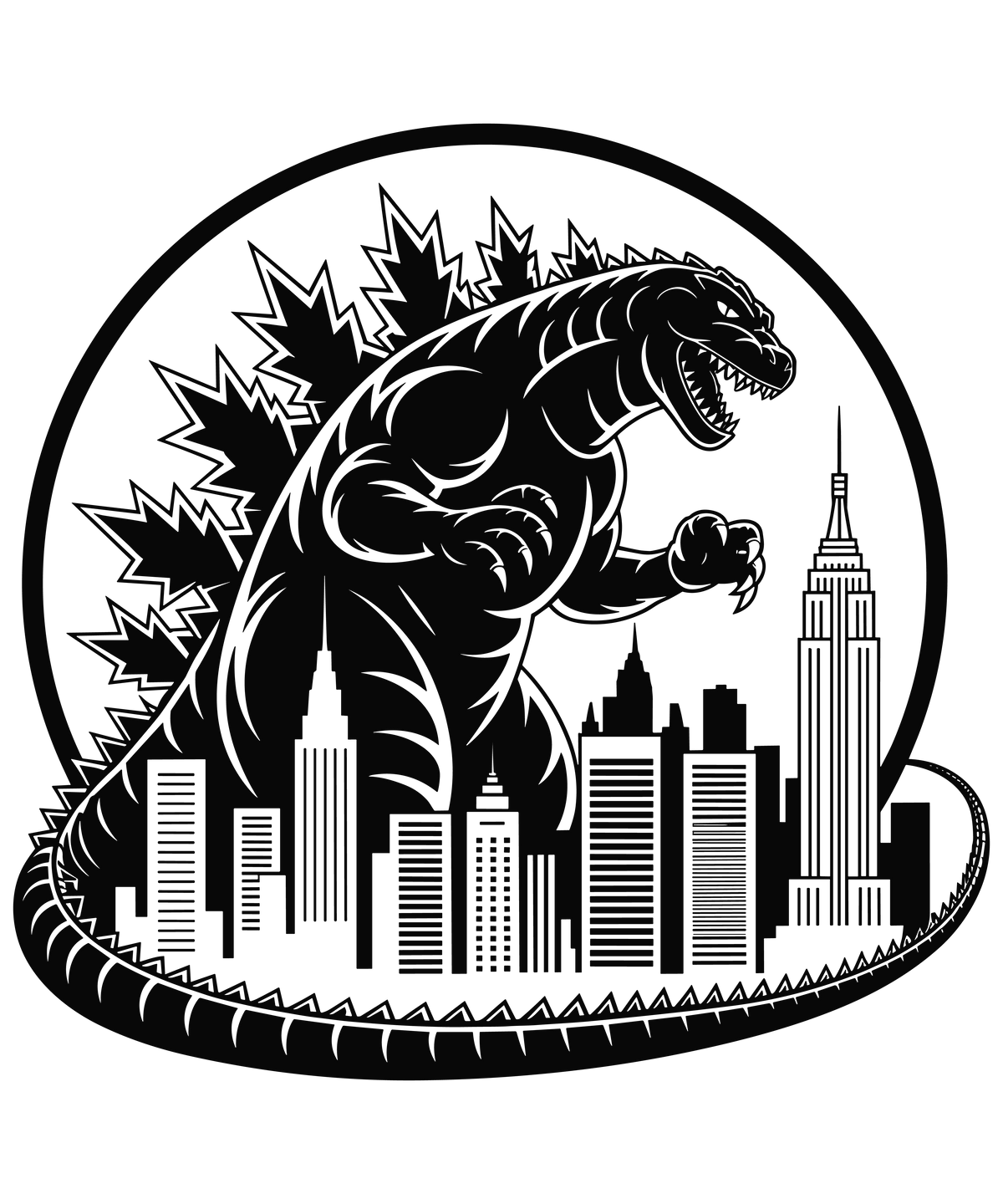 1.875" Round Pre-Cut Black Godzilla In The City Photo Edible Image Cupcake Toppers (12 Per Sheet)