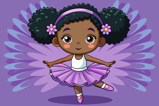 Cartoon African American Girl Ballerina with Purple Tutu & Purple Background Photo Edible Image Cupcake and Cookie Toppers by TNCT (20 Count)