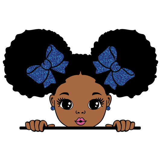Cartoon African American Girl with Blue Earrings & Blue Bows in Hair Playing Peek A Boo Photo Edible Image Cupcake and Cookie Toppers by TNCT (20 Count)