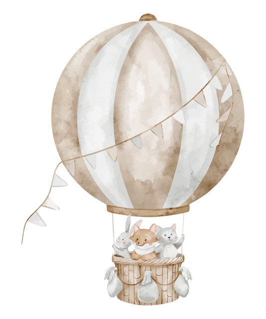 Watercolor Rabbit, Fox & Cat in Hot Air Balloon Photo Edible Image Cupcake and Cookie Toppers by TNCT (20 Count)